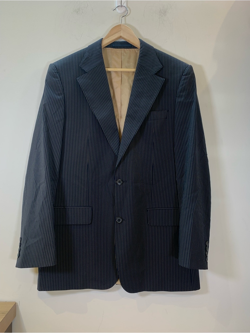 BOSS Hugo Boss Men's Navy Pinstripe Wool Blend Suit Jacket Blazer Size 50
